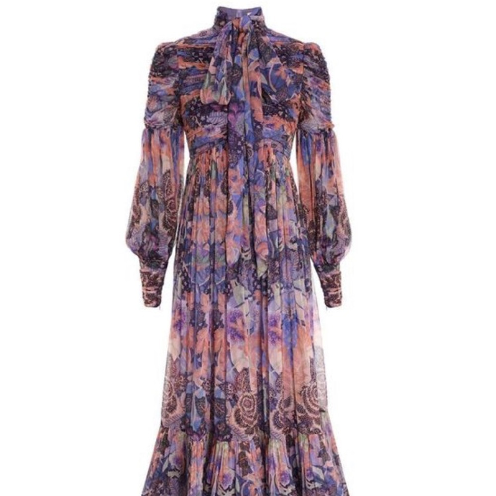 Zimmermann Women's Purple Celestial High-neck Woven Midi Dress Size 2